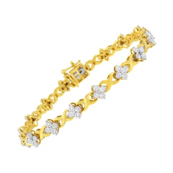 10K Yellow Gold Over Sterling Silver .25ctw Diamond 4 Leaf Clover Link
Tennis Bracelet