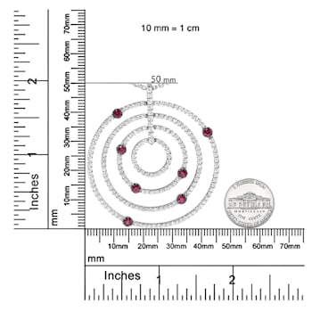 18K White Gold Round Red Ruby Gemstone and Round Diamonds Spiral
Statement Pendant Necklace