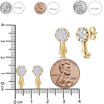14K Yellow Gold 3/4ctw Diamond Floral Cluster Drop and Dangle Stud Earrings