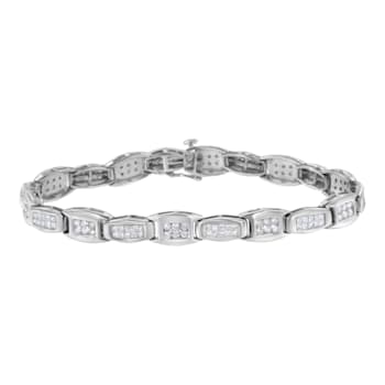 14K White Gold 2.50ctw Round and Baguette Cut Diamond Alternating Flared
Links Tennis Bracelet
