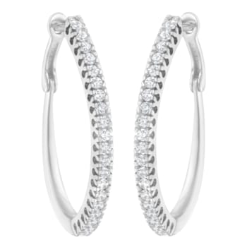 10K White Gold 1/2ctw Diamond Hoop Earrings