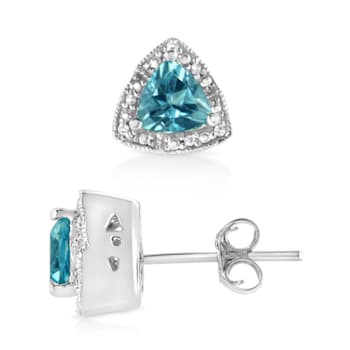 Sterling Silver 6x6 mm Trillion Cut Blue Topaz Gemstone and Diamond
Accent Stud Earrings