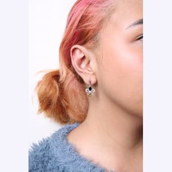 Sterling Silver Marquise Cut Onyx and Citrine with Diamond Accent Fleur
De Lis Drop Stud Earrings