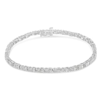 Sterling Silver 1.0 Cttw Diamond 7" Alternating Round and Square
Station Tennis Bracelet (I-J, I3)