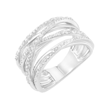 Sterling Silver 1/4ctw Prong Set Round-Cut Diamond Bypass Ring (I-J
Color, I1-I2 Clarity)