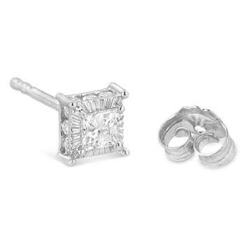 Sterling Silver 1/2ctw Princess-cut Diamond Stud Earring