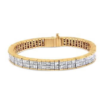 14K Yellow Gold 8 5/8ctw Baguette and Princess Cut Diamond Eternity Bracelet
