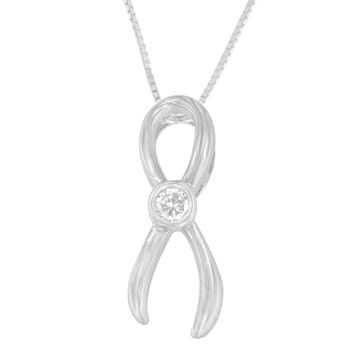 Sterling Silver 1/10ctw Diamond Ribbon Pendant w\chain (H-I, I1-I2)