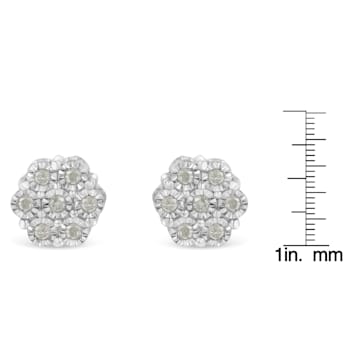 Sterling Silver 1/4ctw Round-Cut Diamond Miracle-Set Floral Cluster
Button Stud Earrings