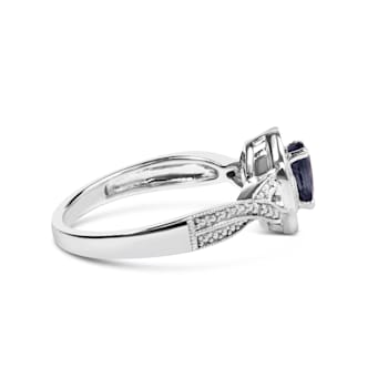 Sterling Silver 6x4mm Pear Sapphire Gemstone with Diamond Accent Fashion
Halo Ring
