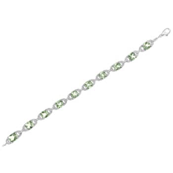 .925 Sterling Silver 7x7 mm Cushion Cut Prasiolite and 1/20ctw Round Cut
Diamond Tennis Bracelet
