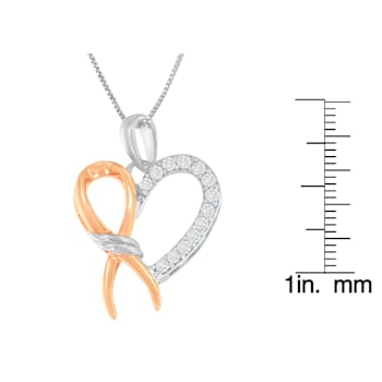 10K Gold Over Sterling Silver Two-Tone 1/5ctw Round Diamond Ribbon Heart
Accent Pendant w\chain