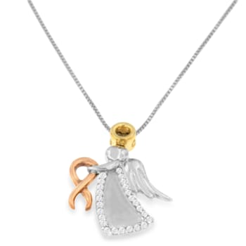 10K Tri-Color Gold Diamond-Accented Angel Awareness Ribbon Pendant
w\chain(H-I Color, I1-I2 Clarity)