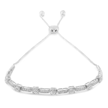 Sterling Silver 1/4 Cttw Diamond 4”-10” Adjustable Bolo Bracelet (I-J, I3)