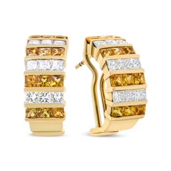 18K Yellow Gold 1 3/4 Cttw Invisible Set Princess Cut Diamond and Yellow
Sapphire Huggie Earrings