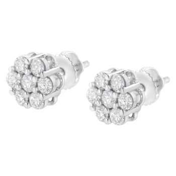 14K White Gold 3/4ctw 7 Stone Floral Cluster Round Diamond Stud Earrings
with Screw Backs