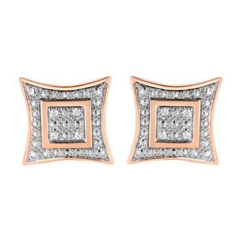 Diamond Accented 14K Rose Gold Over Sterling Silver Halo Stud Earrings