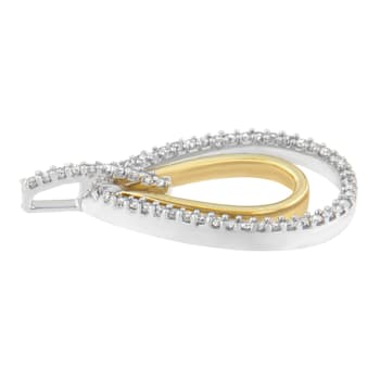 14K Two-Tone Gold Round Diamond Double Burst Pendant Necklace 1/4ctw