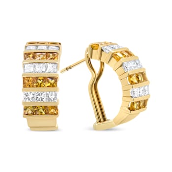 18K Yellow Gold 1 3/4 Cttw Invisible Set Princess Cut Diamond and Yellow
Sapphire Huggie Earrings