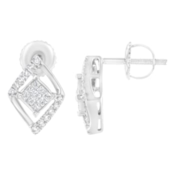 10K White Gold 1/3ctw Princess-cut Diamond Double Triangle Stud Earrings