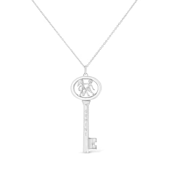 .925 Sterling Silver Diamond Accent Zodiac Key Pendant Necklace