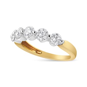 14K Two-tone Gold 1 1/2ctw Round-Cut Diamond 5 Stone Ring Band (H-I
Color, SI2-I1 Clarity)