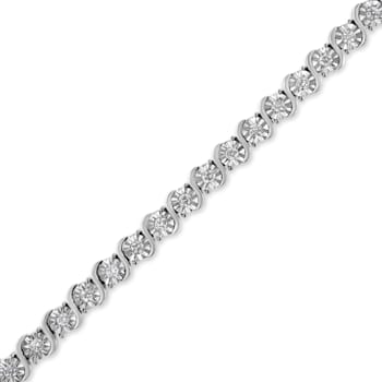 14K White Gold 1.0ctw Lab Grown Diamond Round Miracle Plate and
"S" Link Tennis Bracelet