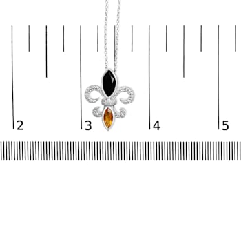 Sterling Silver Marquise Onyx and Citrine and Diamond Accent Fleur De
Lis Pendant Chain- 18"