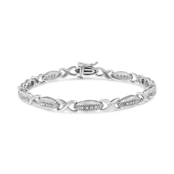 Sterling Silver .20ctw Round-Cut Diamond "X" Link Bracelet
