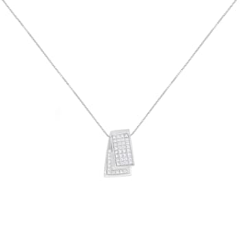 14K White Gold Diamond Box Pendant w\chain(1ctw, H-I Color, SI2-I1 Clarity)