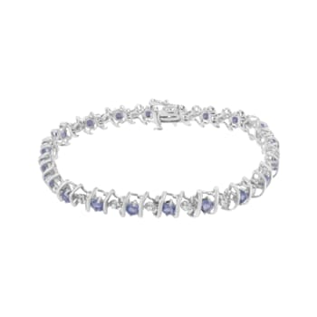 3.5 mm Lab Created Blue Tanzanite and 1/6 ctw Diamond Rhodium Over
Sterling Silver Tennis Bracelet
