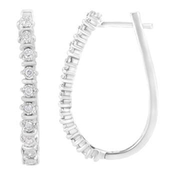 Sterling Silver 1/4ctw Miracle-Set Round-Cut Diamond Hoop Earring