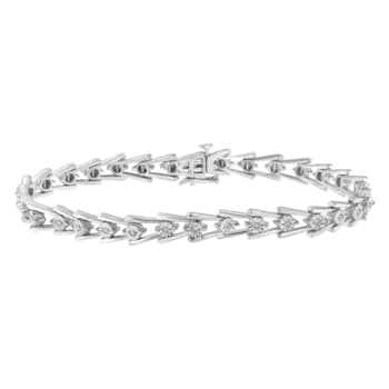 Sterling Silver .25ctw Miracle Set Diamond Sleek and Open "V"Bracelet