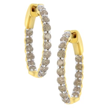 10K Yellow Gold Over Sterling Silver Diamond Hoop Earrings 2.0ctw