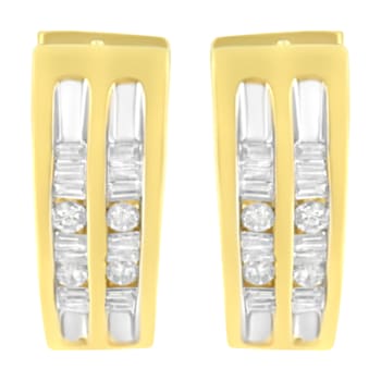 10K Yellow Gold 1/2ctw Diamond Huggie Heart Hoop Earrings