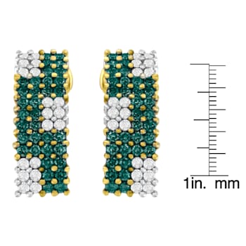 14K Yellow Gold 2.0ctw White and Treated Blue Diamond Earrings