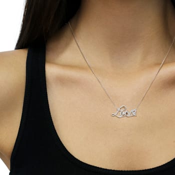 Sterling Silver 1/4 Cttw Diamond Cursive "Love" 18"
Pendant Necklace (H-I Color, I1-I2 Clarity)