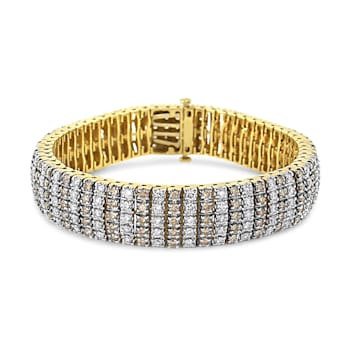 10.33ctw Coco and White Diamond 10K Gold 5-Row Tennis Bracelet