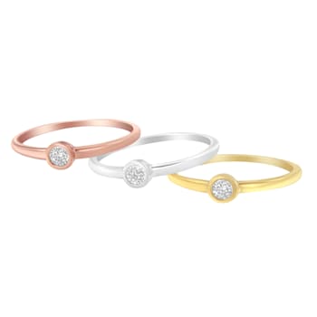 14K Gold Over Sterling Silver 1/6ctw Diamond Stacking Promise Ring Set/3
(J-K Color, I1-I2 Clarity)