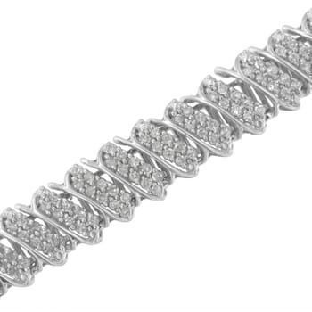 Sterling Silver 3.0ctw Diamond Multi Row Cluster Slanted Wave Link
Tennis Bracelet