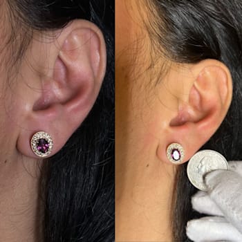14K Rose Gold 7x5mm Cushion Cut Garnet and 3/8ctw Round Diamond Halo
Stud Earrings