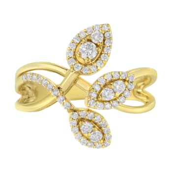 10K Yellow Gold 1/2ctw Round Diamond Crossover Triple Leaf Bypass Ring
(I-J Color, I1-I2 Clarity)