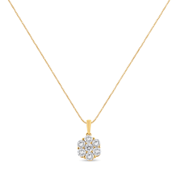14K Yellow Gold 2.00ctw Brilliant Round-Cut Diamond 7 Stone Flower
Cluster 18" Pendant w\chain