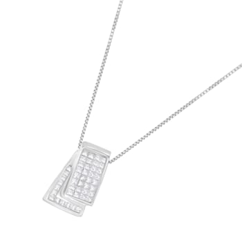 14K White Gold Diamond Box Pendant w\chain(1ctw, H-I Color, SI2-I1 Clarity)