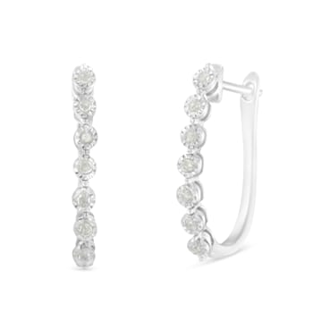 Sterling Silver 1/2ctw Miracle-Set Diamond 7 Stone Hoop Earrings