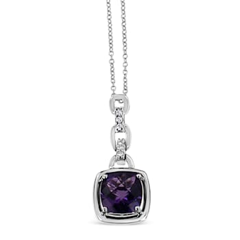 .925 Sterling Silver 6x6MM Cushion Purple Amethyst and Diamond Accented
Bale 18" Pendant Necklace