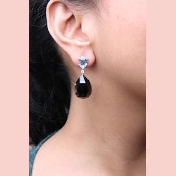 18K White Gold Onyx Pear and Blue Topaz Pear Gemstone with Diamond
Accent Teardrop Dangle Earrings