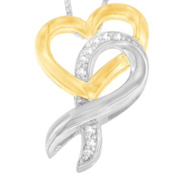 10K Yellow Gold Over Sterling Silver 1/20ctw Diamond Ribbon-Heart
Pendant w\chain(H-I, I1-I2)
