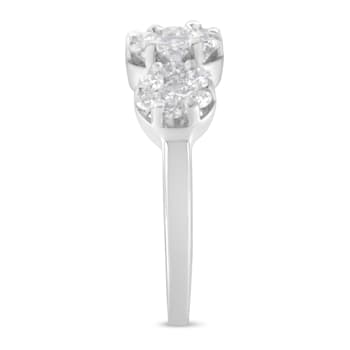 14K White Gold 1-1/4ctw Diamond Three Round Floral Cluster Ring (H-I
Color, SI2-I1 Clarity)