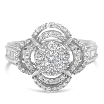 14K White Gold 1.0ctw Mixed Cut Diamond Floral Cluster Ring (H-I Color,
SI2-I1 Clarity)